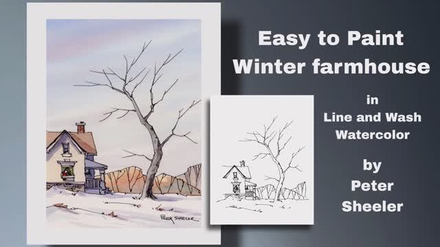 Simple and Fun Line and Wash, Watercolor Winter farmhouse. Great for Beginners. Peter Sheeler смотреть онлайн