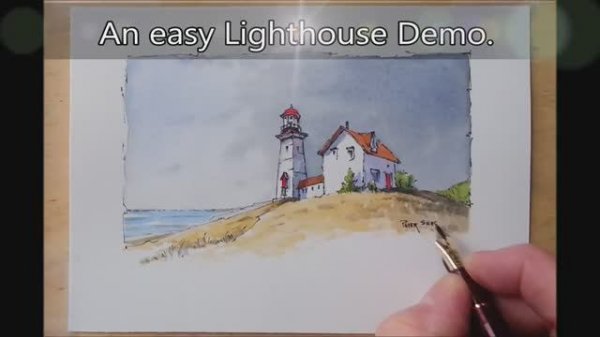 Paint a Lighthouse in Line and wash watercolor. Quick and easy. Peter Sheeler