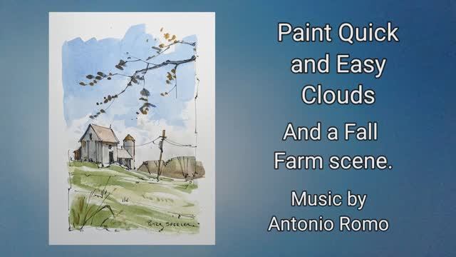 Paint Simple watercolor clouds and fall farm scene. Easy Line and wash technique.Peter Sheeler смотреть онлайн
