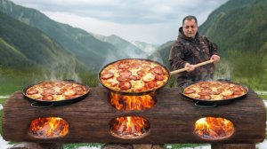 Я приготовил 3 вкуснейшие пиццы на гриле из брёвна.