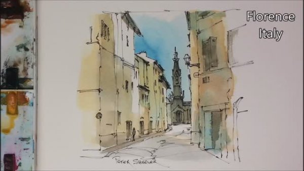 A demonstration of my Favorite urbansketching techniques. Pen and wash of an alley it Florence Italy