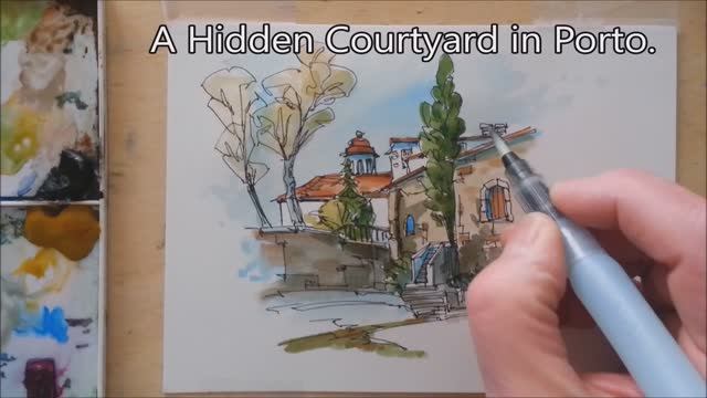 A shadowed courtyard in Line and Wash Watercolor. Easy to follow. Peter Sheeler смотреть онлайн
