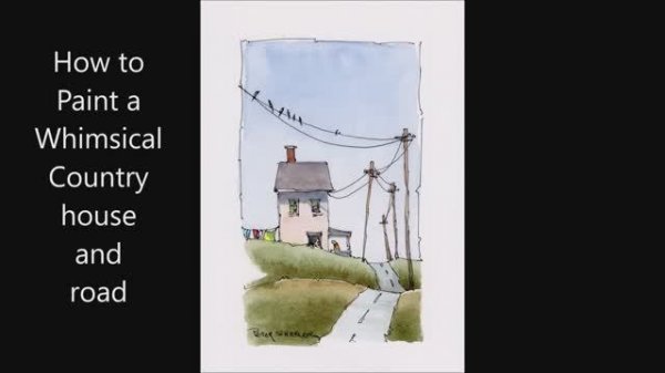 A whimsical farmhouse in line and wash watercolor. A simple fun and satisfying piece. Peter Sheeler