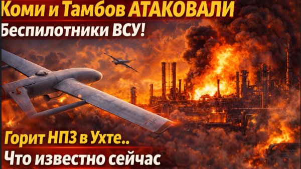 Коми и Тамбов АТАКОВАЛИ Беспилотники ВСУ! Горит НПЗ в Ухте..Что известно сейчас
