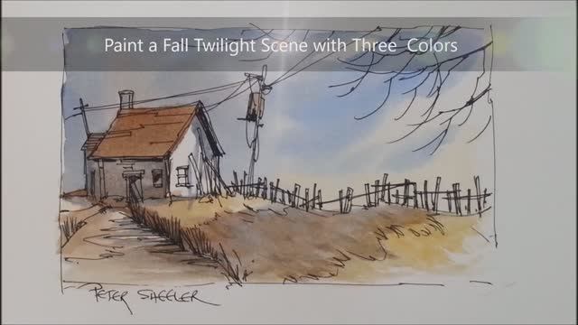 A Pen and Wash Watercolour. Fall Twilight Shadow Demonstration using only 3 colors. смотреть онлайн