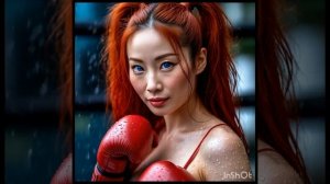 НЕВЕРОЯТНО КРАСИВАЯ РЫЖЕВОЛОСАЯ ДЕВУШКА ЗАНИМАЕТСЯ МУАЙ-ТАЙ ПОД ДОЖДЕМ нейросеть