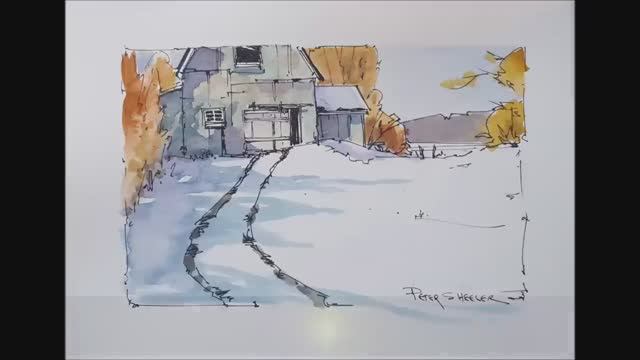Simple winter barn and shadows in Line and Wash watercolor. Peter Sheeler смотреть онлайн
