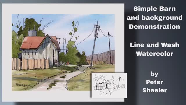 Easy Line and Wash Watercolor Barn with simple background. Great for Beginners. Peter Sheeler смотреть онлайн