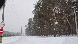 много снега, дорога в деревню.