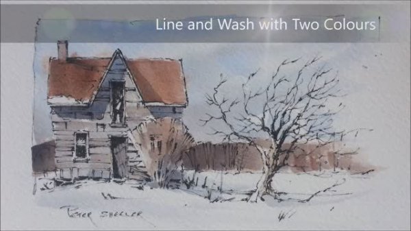 Line and Wash Winter Farmhouse How to draw and paint Old Farmhouse. Peter Sheeler
