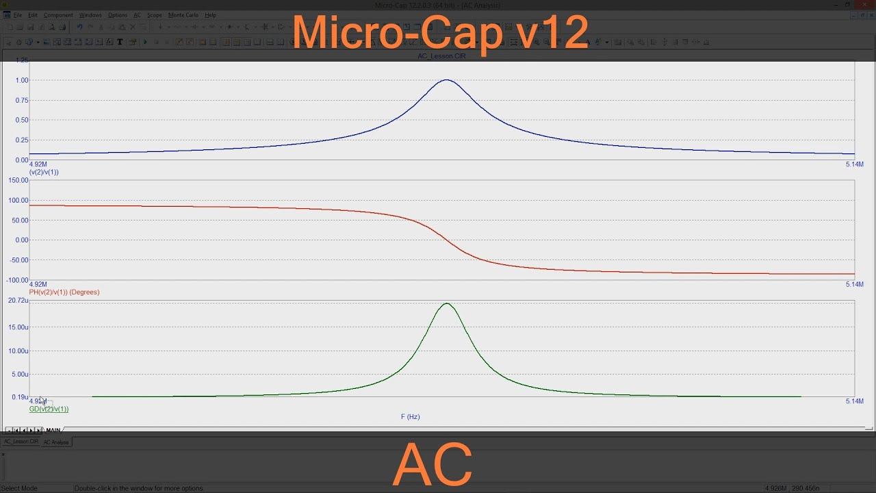 Micro-Cap | Анализ по переменному току | АЧХ | ФЧХ | ГВЗ | Импульсная характеристика и т.д.