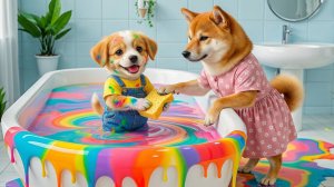 Щенок открывает все цвета радуги 🌈 Рисует гигантский шедевр вместе с мамой 🎨🐶