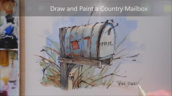 How to Draw and Paint a Country Mailbox. Line and Wash Watercolor. Peter Sheeler