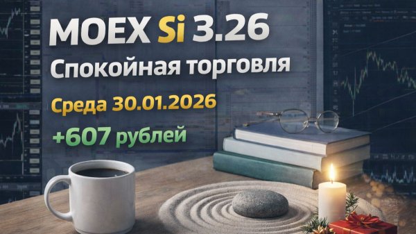 Скальпинг MOEX Si 3.26 – Спокойная торговля | +607 рублей | Среда 30.01.2026