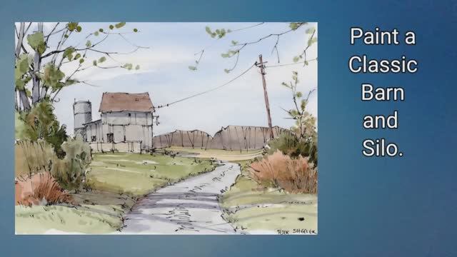 🍿 Classic Line and Wash Barn and Silo watercolor. Simple colors. Easy sky wash. Peter Sheeler смотреть онлайн