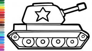 Мультик - раскраска для детей ТАНК. Учимся вместе как нарисовать ТАНК // РИСОВАШКА ТВ