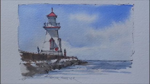 Draw and Paint a Lighthouse in Watercolor. Great for beginners using just 3 color.Peter Sheeler
