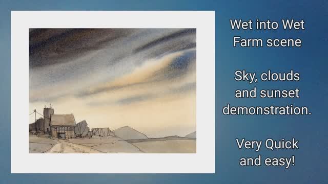 Wet into Wet Farm scene watercolor sky, sunset. Line and wash. Great for beginners. Peter Sheeler смотреть онлайн
