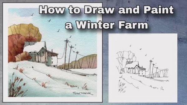 Watercolor Demonstration of Easy fall trees and winter Barn. Great for Beginners. Peter Sheeler