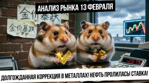 Анализ рынка 13 февраля. Коррекция в металлах и в нефти! Что будет дальше? Ставка ЦБ! Газпром!