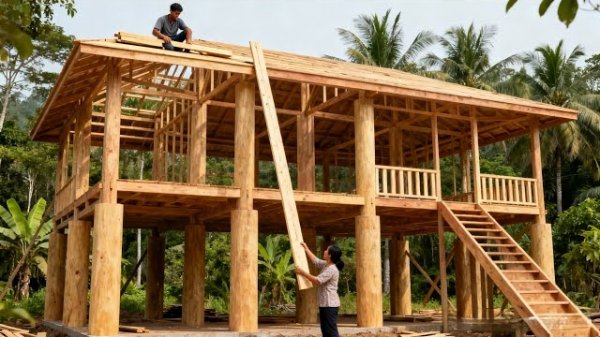 Молодая пара превратила бесплодную землю в дом своей мечты всего за 321 день. Бушкрафт