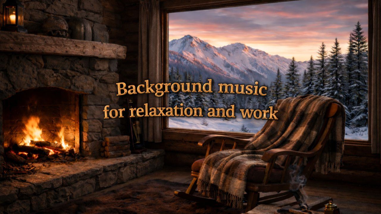Уютный камин в горах. Фоновая музыка для отдыха. релакс