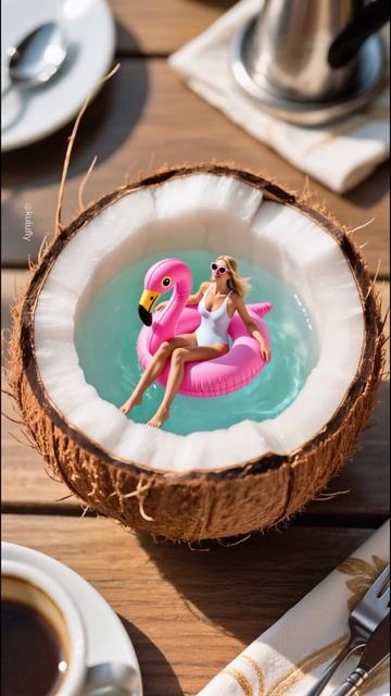 Девушка купается в кокосе