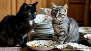 Кот или кошка моет посуду?!