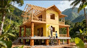 Женщина строит безопасный дом для своего сына. Бушкрафт