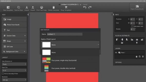 DSLR booth, Options and possibilities of the template editor_