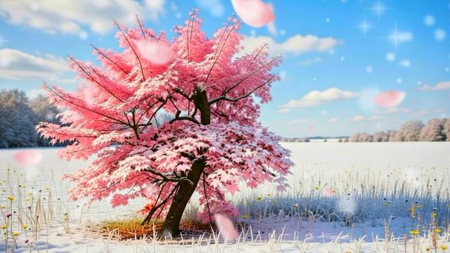 Очень Красивая Атмосферная музыка ♪ Расслабляющая Музыка для Медитации с Заснеженной Розовой Сакурой