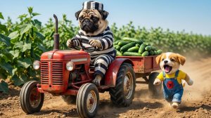 🔥🐶 Щенок собирает огурцы, но всё идёт кувырком! Он замечает вора на тракторе и начинается погоня!