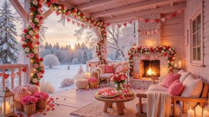 День святого Валентина ❤️ Уютная зимняя веранда с камином и закатом