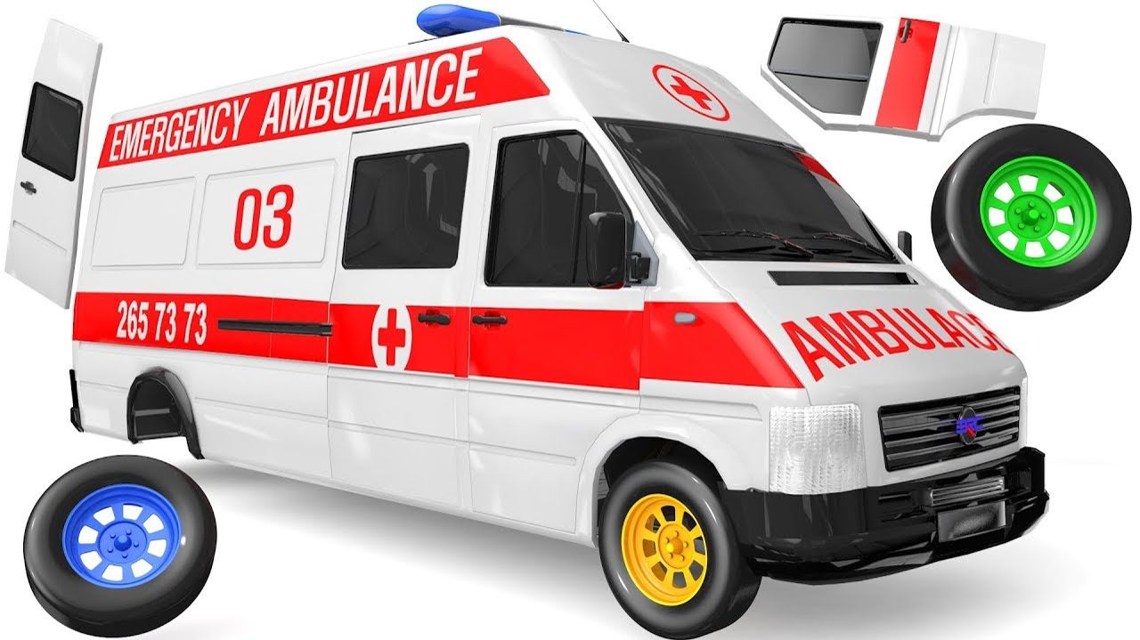 Белая машина скорой помощи! Игрушечные машинки для улицы. Футбольный мяч с 4-цветными шинами. смотреть онлайн