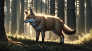 Лиса машет хвостом на опушке соснового леса — спокойная анимация природы