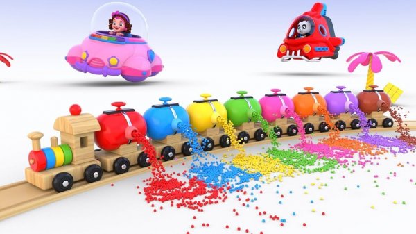 Веселая игра Пинки и Панды с игрушечным поездом для дошкольников.