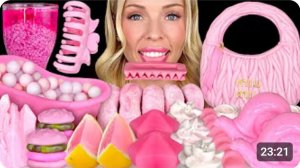 ASMR мукганг, розовые десерты, съедобная сумочка Miu Miu, зажим-коготь, грейпфрутовая газировка, кус