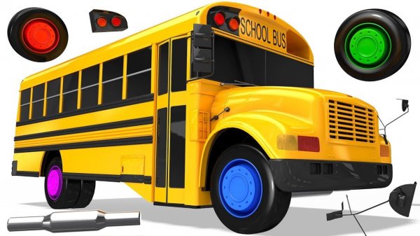 4 уличных транспортных средства машина скорой помощи, полицейская машина, школьный автобус.