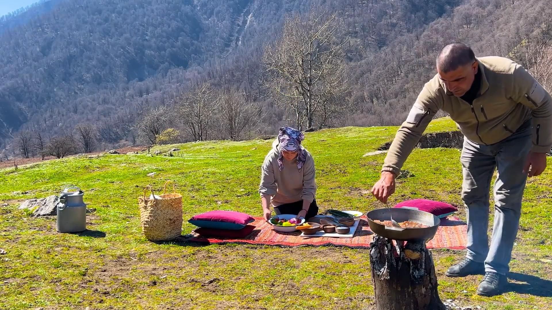 Жаренный стейк на пикнике Азербайджанская Кухня Деревенская Кухня Рецепты смотреть онлайн