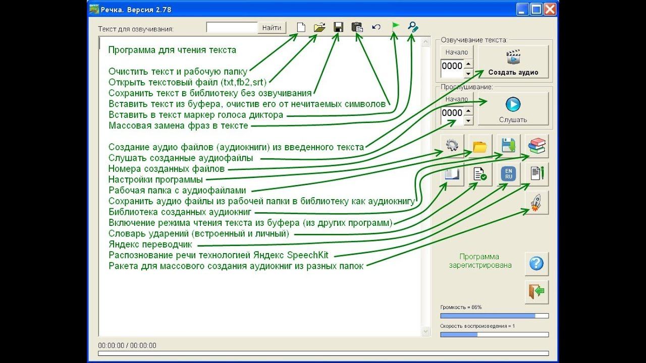 Программа  "речка" Преобразование печатного текста в аудио.