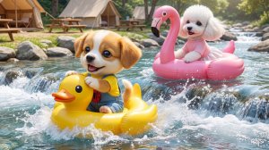 🌞🐶 Щенок спасается от летней жары Сладкий пикник у ручья с мамой, который исцеляет душу 💚