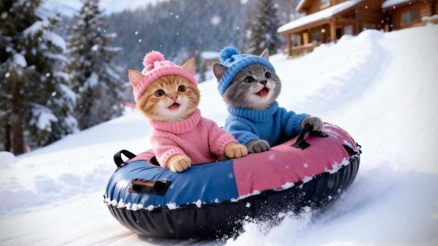 Катание на тюбингах, лыжах и минутка доброты — Джинджи, Мисти и мама.