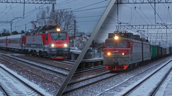 Встречные поезда. ЭП20-032 с поездом Москва - Липецк и ВЛ10У-1021 с грузовым поездом на Ст. Пески