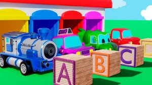 Песенка про алфавит Колеса на автобусе Раскраски транспортных средств с помощью кубиков с буквами