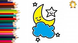 Мультик - раскраска для детей НОЧЬ И ЗВЕЗДЫ. Учимся как рисовать НОЧНОЕ НЕБО И ЗВЕЗДЫ // ОБУЧАШКА ТВ