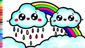 Как нарисовать облака и радугу. Простой рисунок и раскраска РАДУГА и ОБЛАКА.
