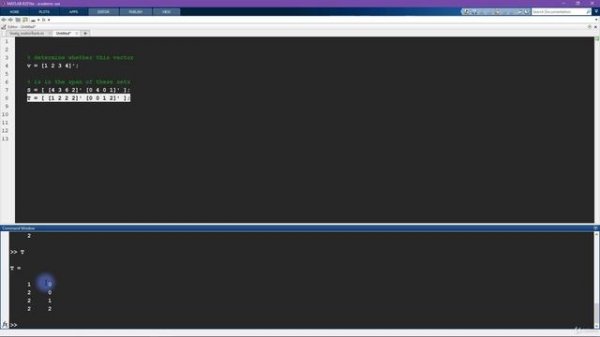 71. Code challenge is this vector in the span of this set
