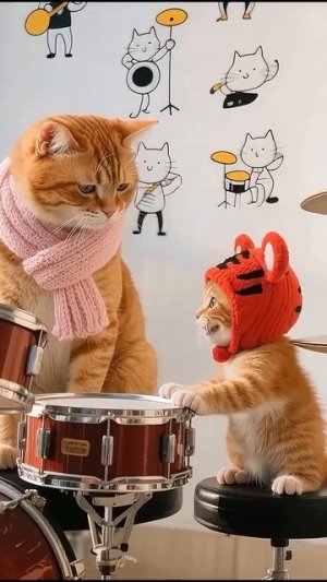 Котенок стал Барабанщиком 👍😺