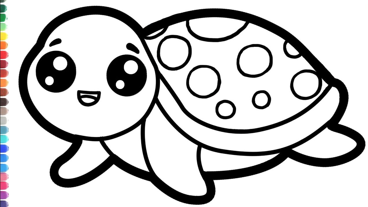 Как нарисовать милую черепаху. Простой рисунок и раскраска черепашки для детей.. смотреть онлайн