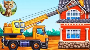 Машины строят дом/Строительная техника строит дом/Мультик игра про машинки для детей